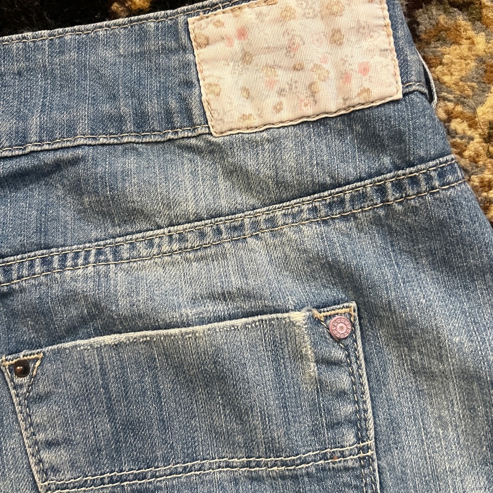 Bershka Distressed Denim Mini Skirt with Lace Hem - Picture 5 of 8